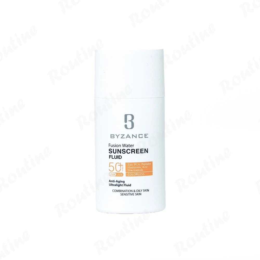 فلوئید ضد آفتاب بی رنگ فیوژن واتر SPF 50 بیزانس مناسب پوست‌های چرب