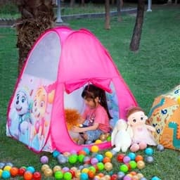 چادر بازی فنری کودک – مدل ارغوان – طرح سگهای نگهبان صورتی – 120 در 120 — تصویر ۴