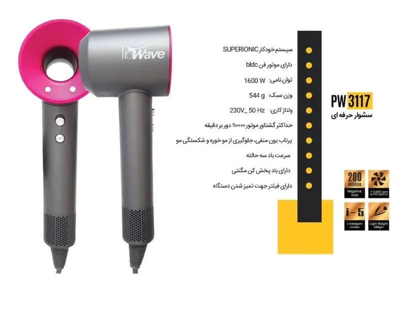 سشوار حرفه ای بدون پره تو خالی PW3117 پرو‌ وِیو — تصویر ۲