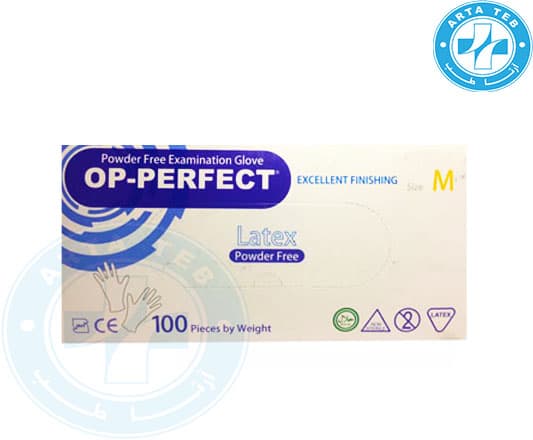 دستکش لاتکس سایز M | بدون پودر OP Perfect