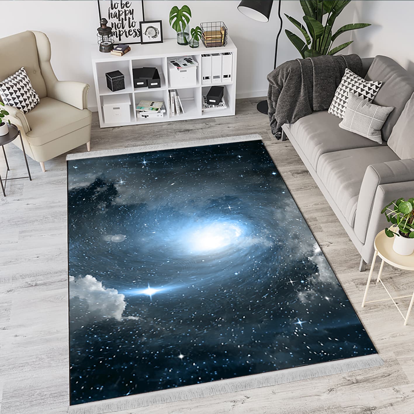 فرش چاپی طرح ستاره و ابر با زمینه کهکشان BAs-4585