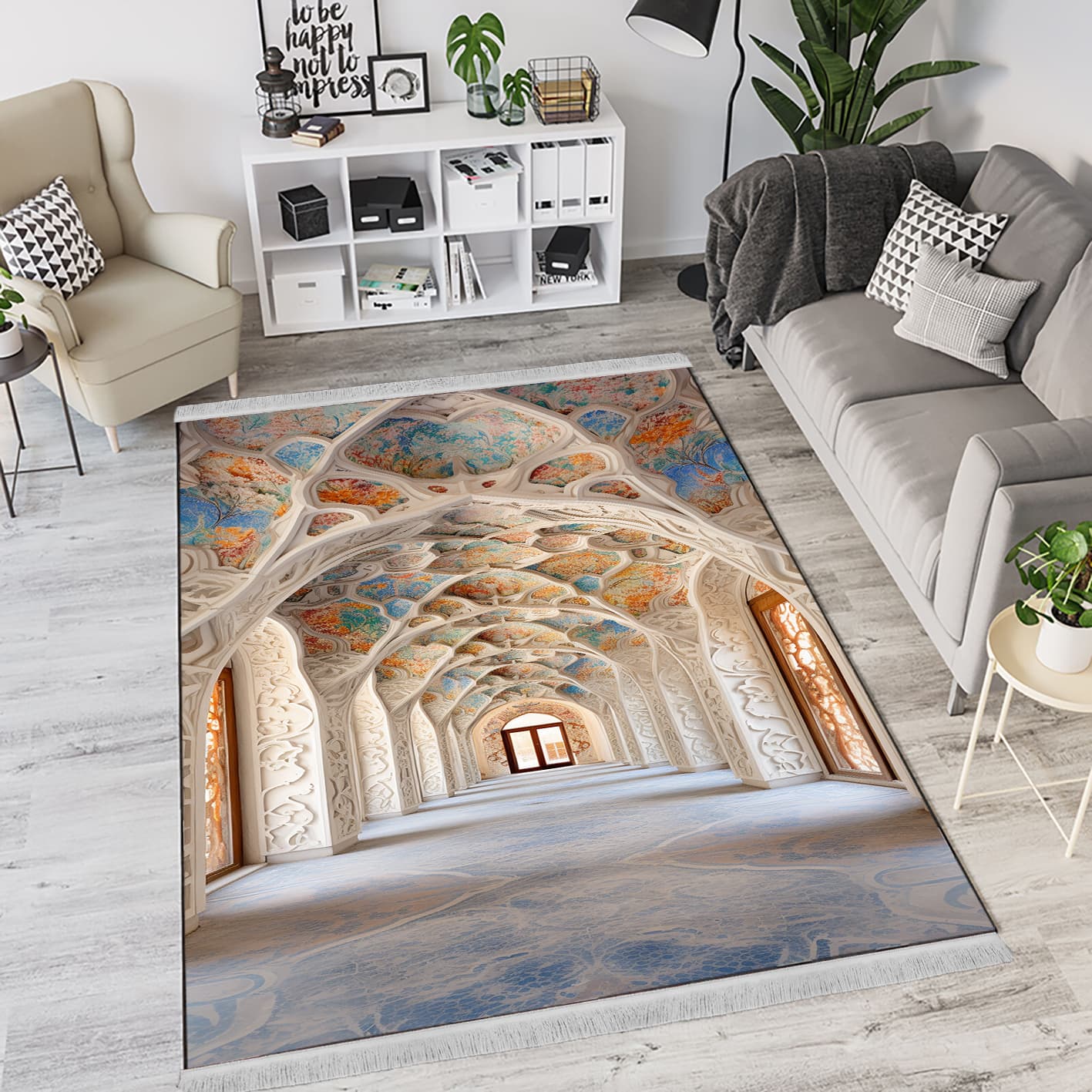 فرشینه چاپی طرح طاق اسلیمی رنگ روشن PQs-1114