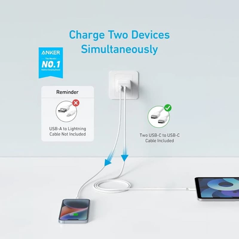 شارژر دیواری 20 وات انکر مدل B2347 به همراه کابل USB-C to USB-C به طول 1.5 متر — تصویر ۶