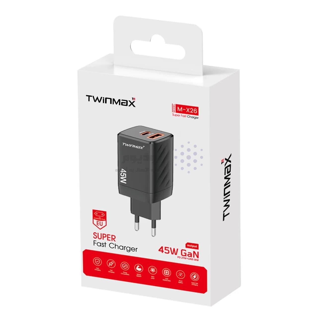 شارژر دیواری PD و فست دو پورت Max مدل MX-26 45W – مشکی — تصویر ۳