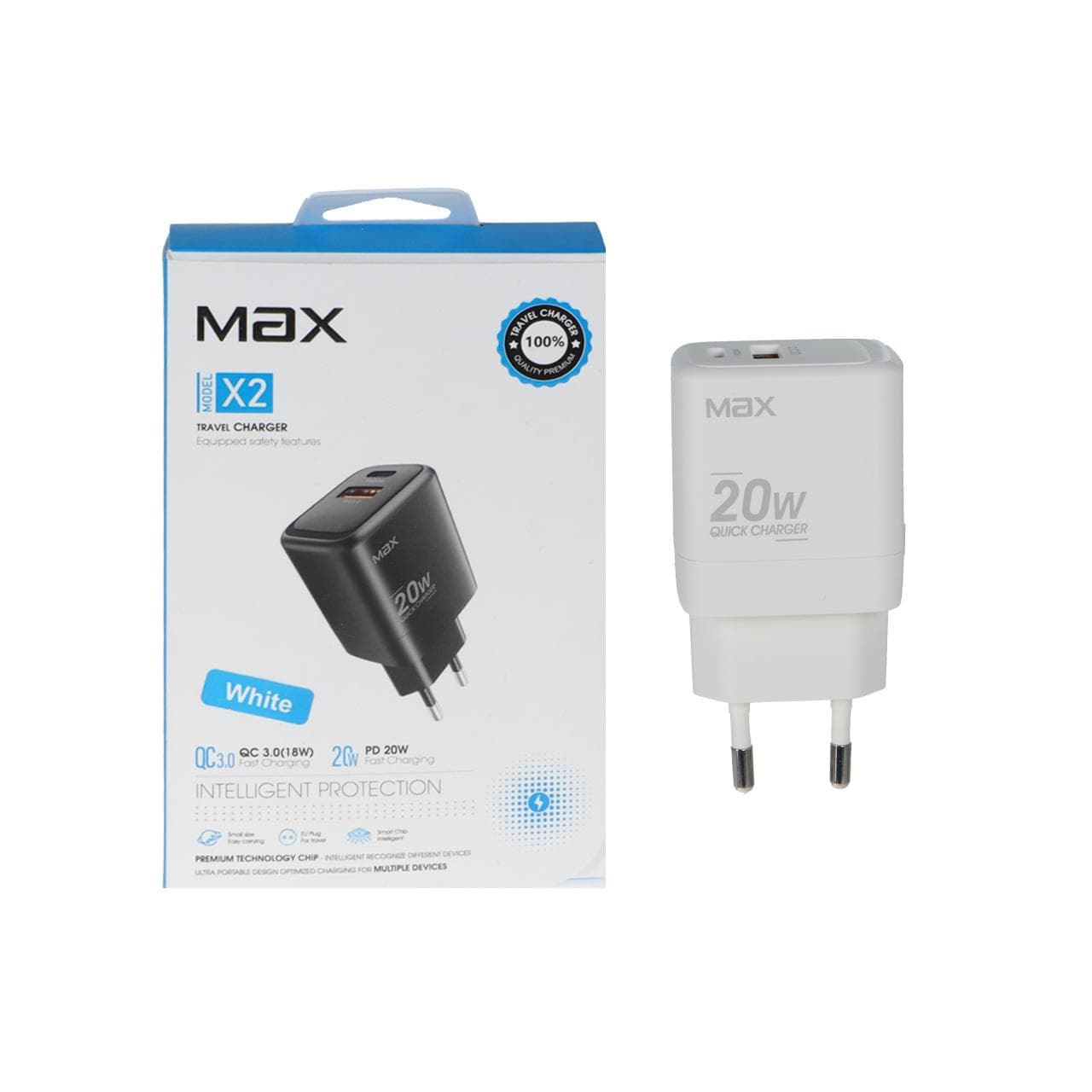 شارژر دیواری PD و فست دو پورت Max مدل X2 20W – سفید — تصویر ۵