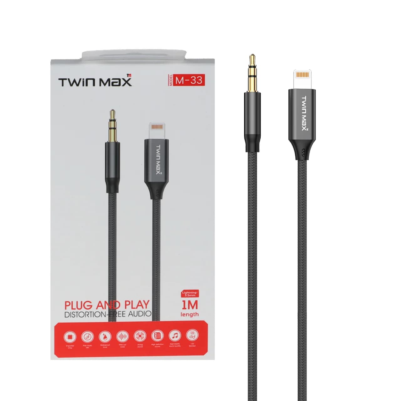 کابل TwinMax Aux To Lightning مدل M-33 – مشکی