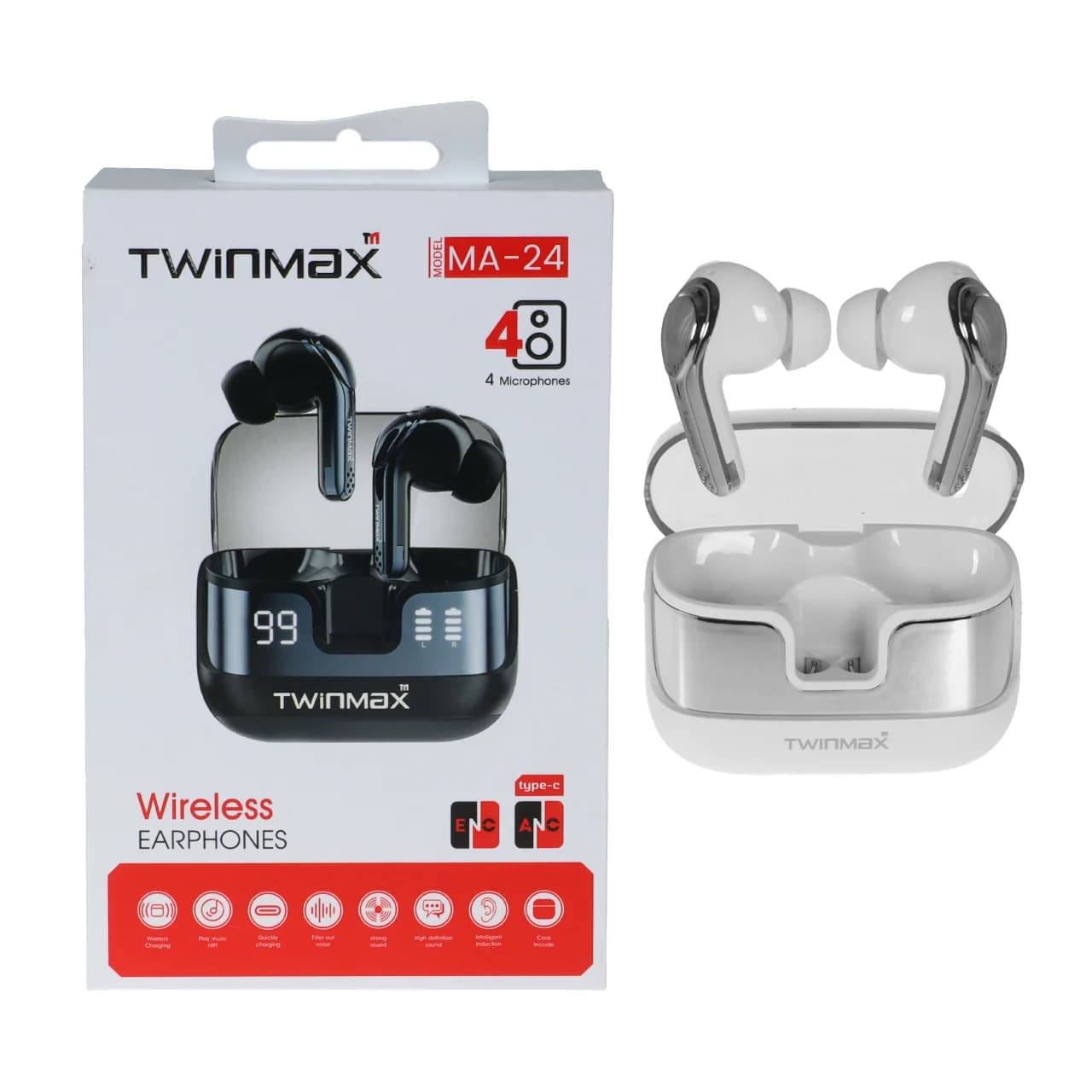 ایرفون بی سیم TwinMax مدل MA-24 ANC – نقره ای