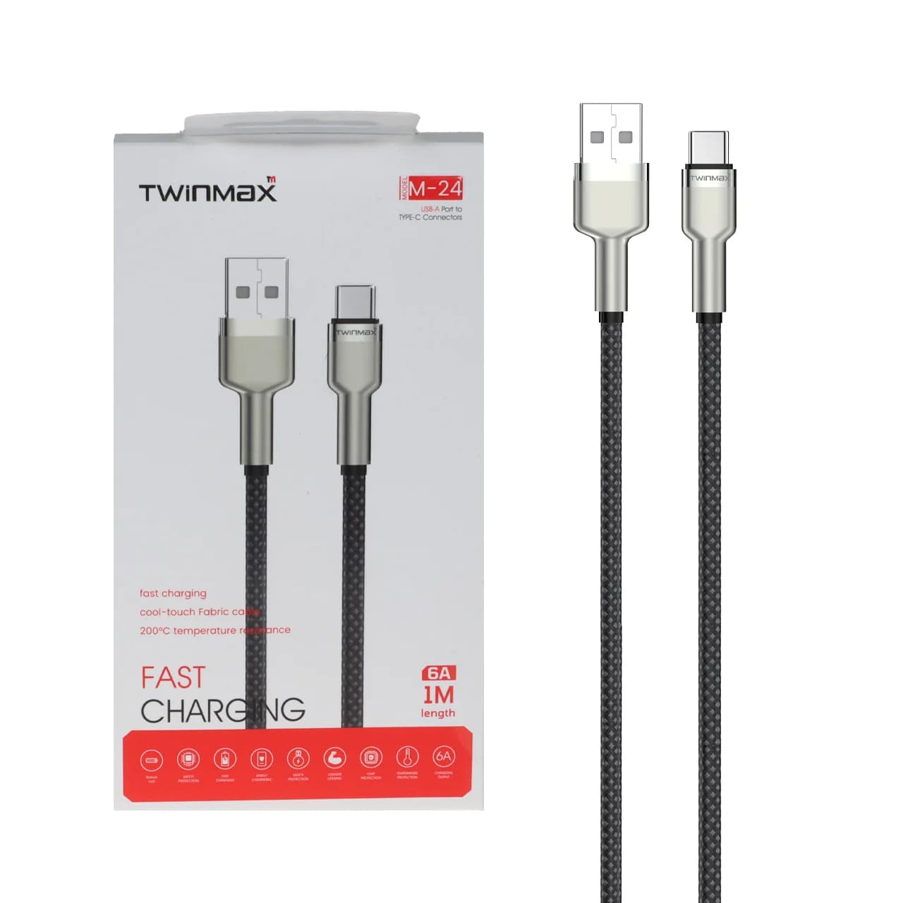 کابل شارژ فست TwinMax Type-C مدل M-24 – مشکی نقره ای