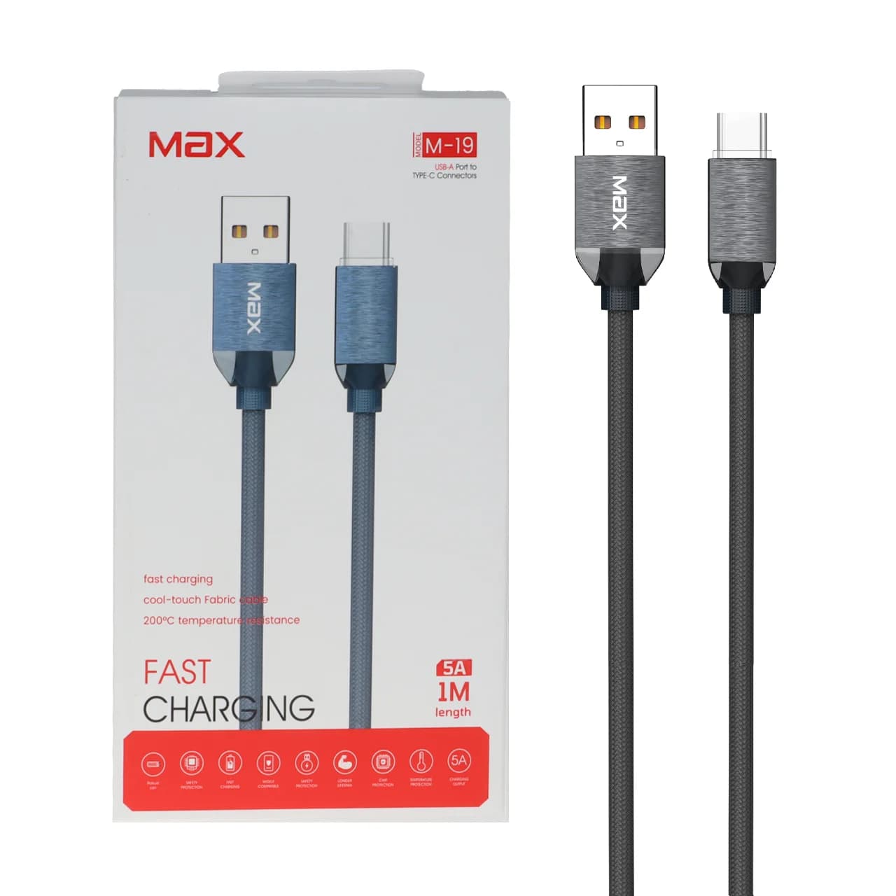 کابل شارژ فست TwinMax Type-C مدل M-19 – خاکستری