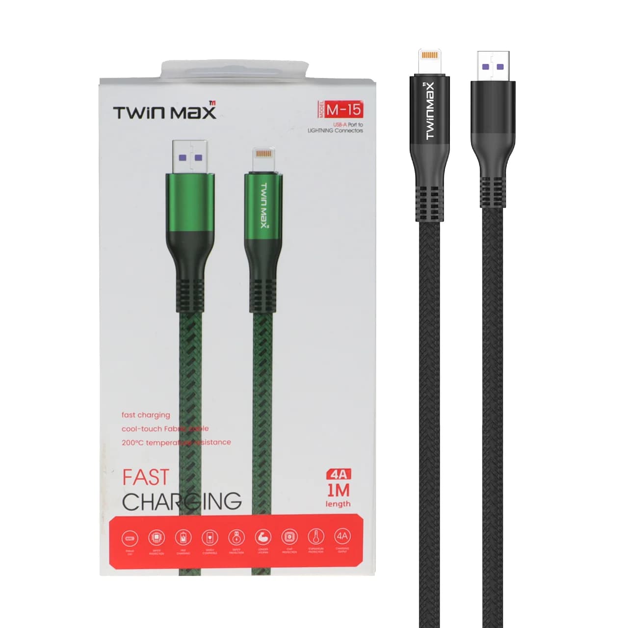 کابل شارژ فست آیفون TwinMax مدل M-15 – مشکی