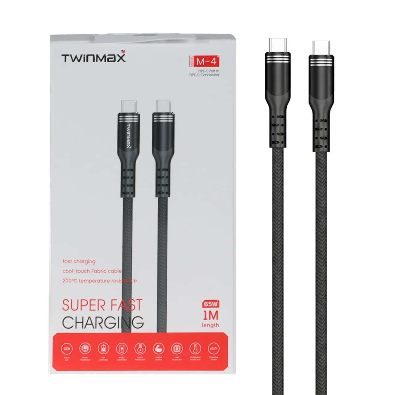 کابل شارژ فست TwinMax Type-C to Type-C مدل M-4 65W – مشکی