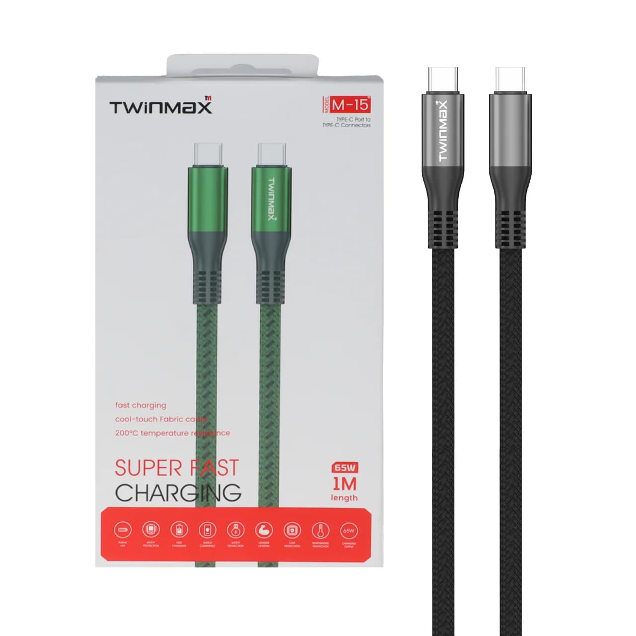 کابل شارژ فست TwinMax Type-C To Type-C مدل M-15 65W – نقره ای