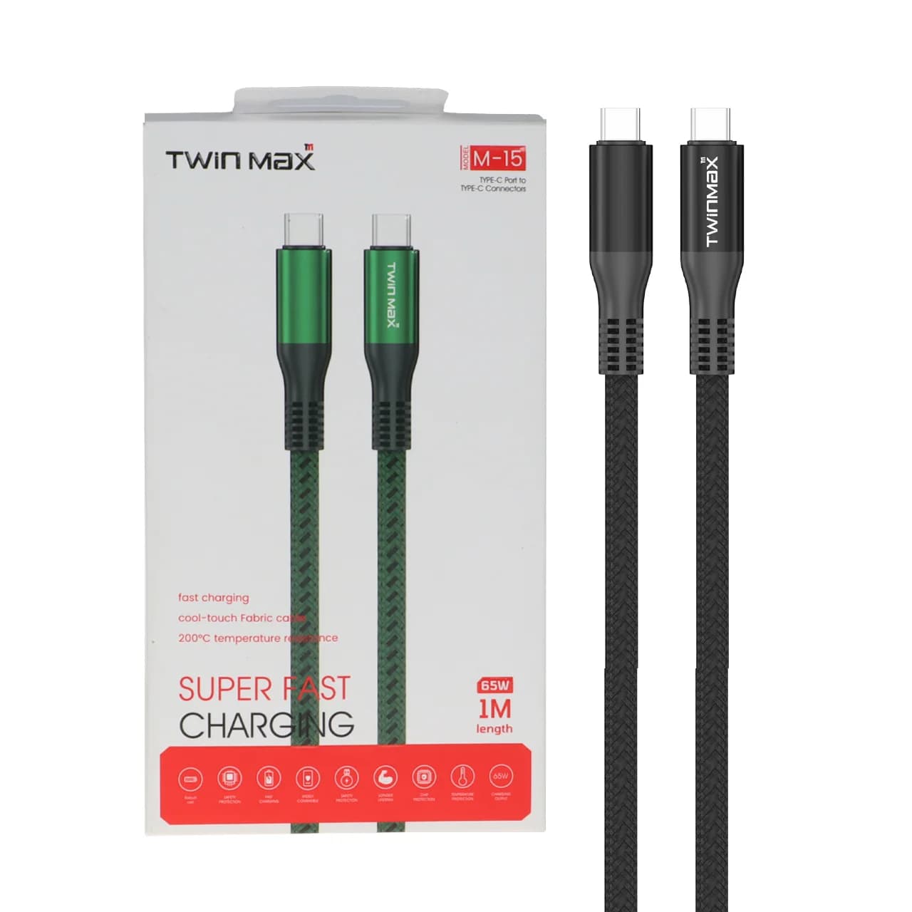 کابل شارژ فست TwinMax Type-C to Type-C مدل M-15 65W – مشکی