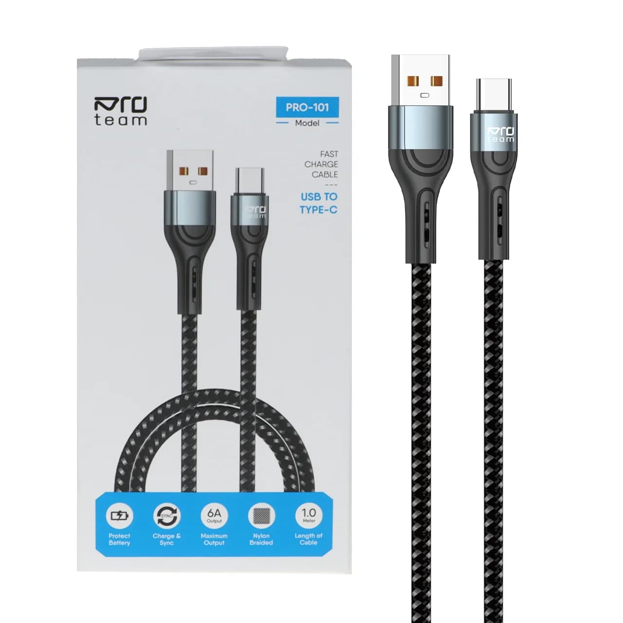 کابل شارژ فست ProTeam Type-C مدل Pro-101 – مشکی