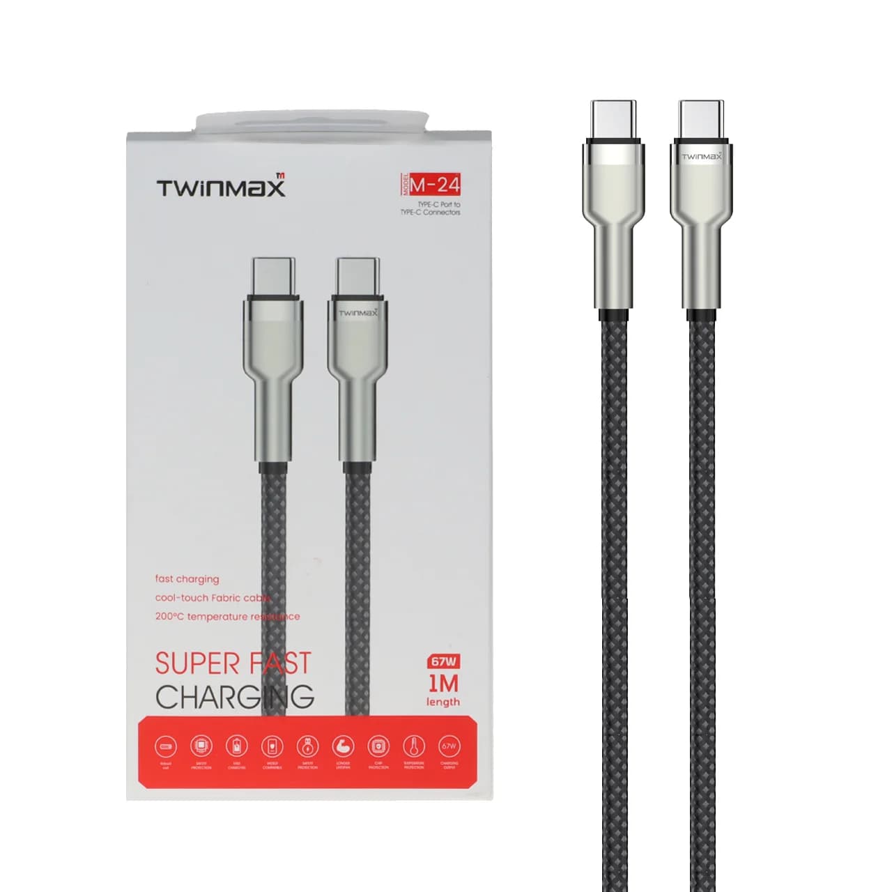 کابل شارژ فست TwinMax Type-C to Type-C مدل M-24 67W – مشکی نقره ای