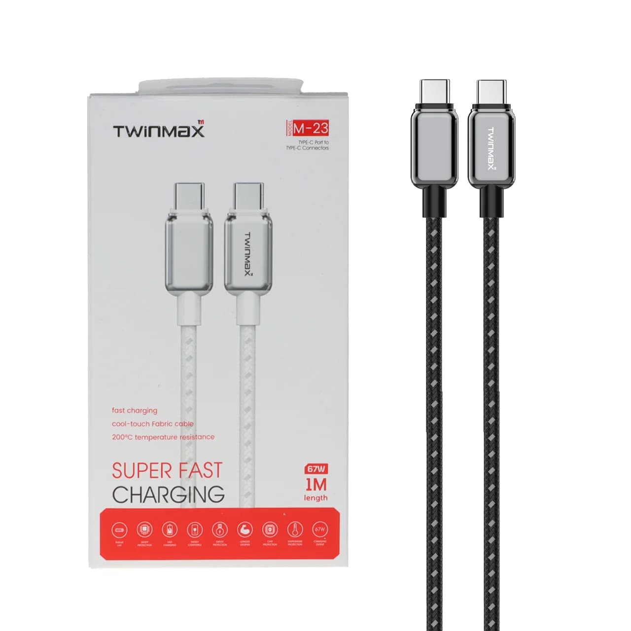 کابل شارژ فست TwinMax Type-C to Type-C مدل M-23 67W – مشکی