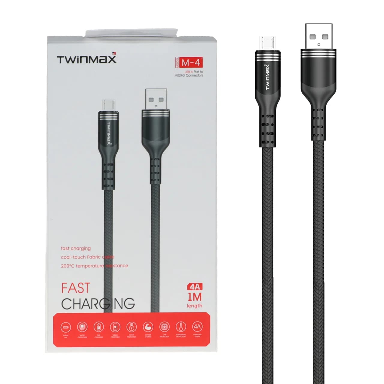کابل شارژ فست اندروید TwinMax مدل M-4 – مشکی