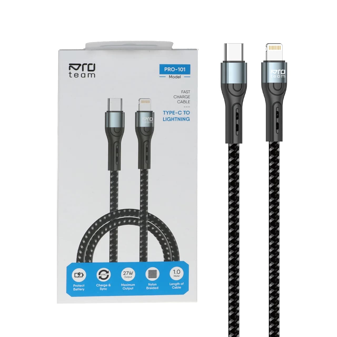 کابل شارژ فست ProTeam Type-C To Lightning مدل Pro-101 27W – مشکی