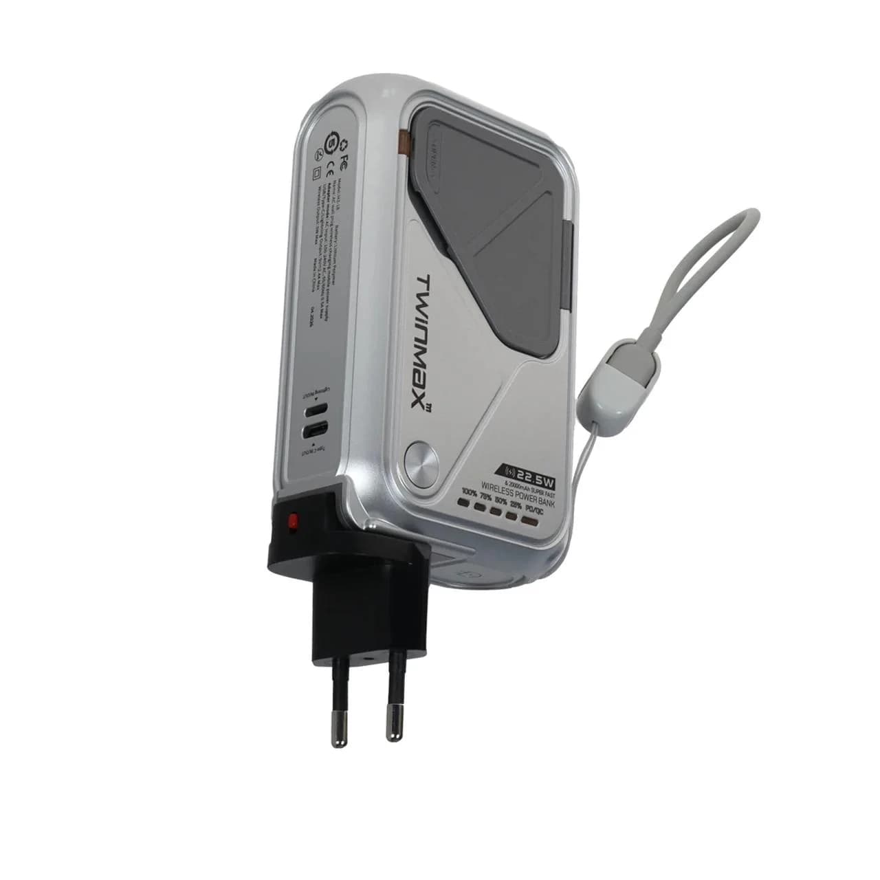 پاوربانک PD و فست شارژ TwinMax 20000mAh مدل MZ-18 22.5W – نقره ای