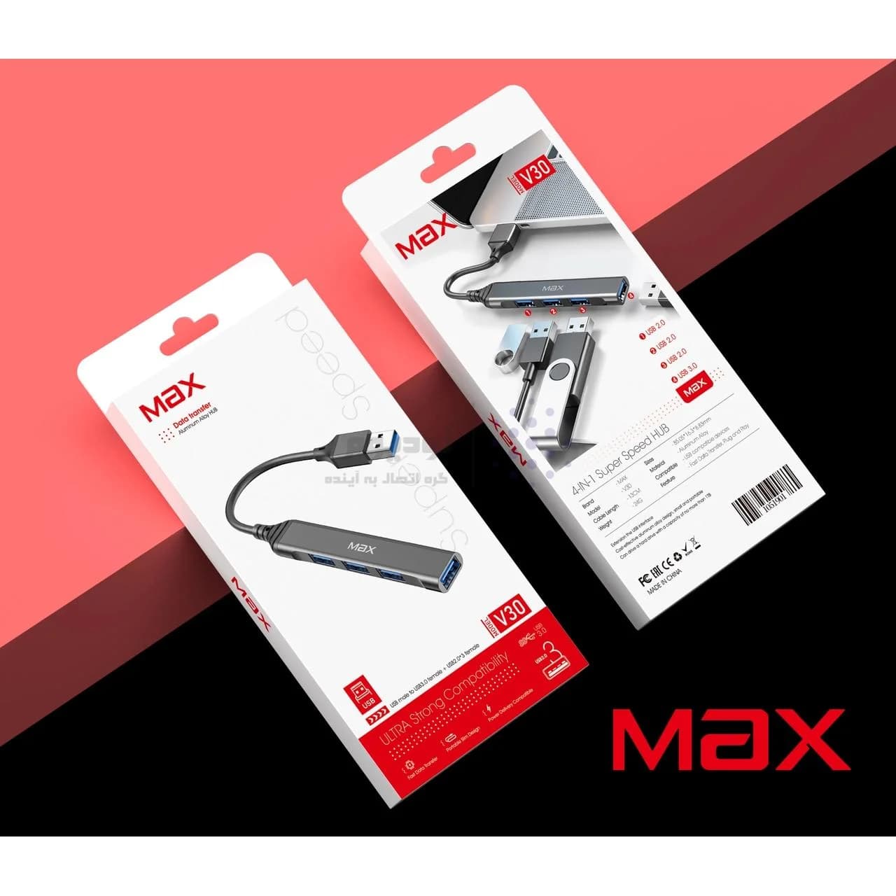 هاب 4 پورت Max USB 3.0 مدل V30 – مشکی — تصویر ۴