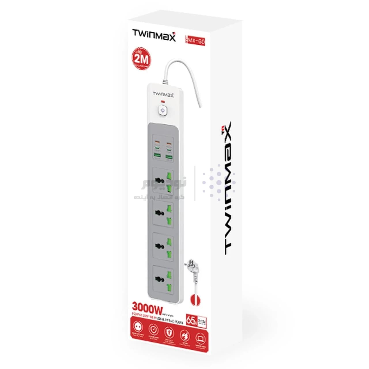 چندراهی برق 4 خانه TwinMax مدل MX-60 65W – مشکی — تصویر ۲