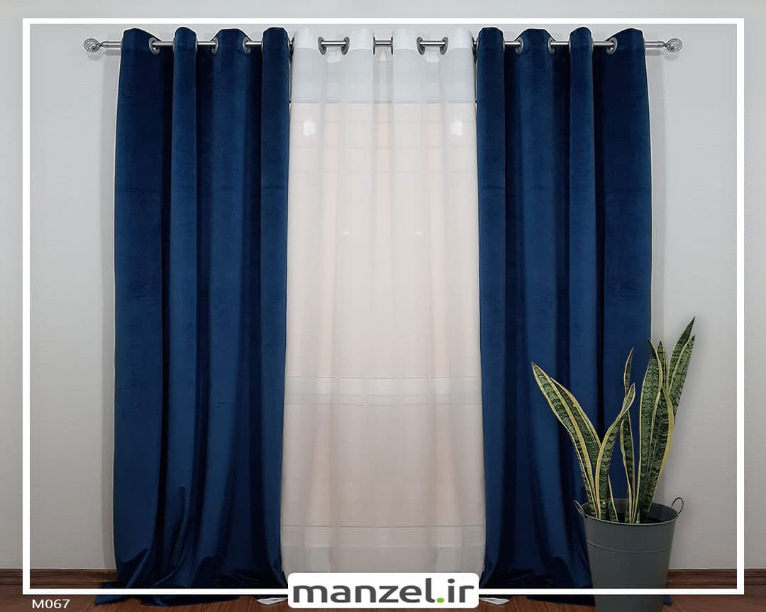 پرده پانچ مخمل ساده سرمه ای کد M067