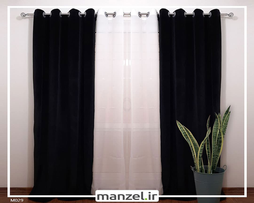 پرده پانچ مخمل ساده مشکی کد M029