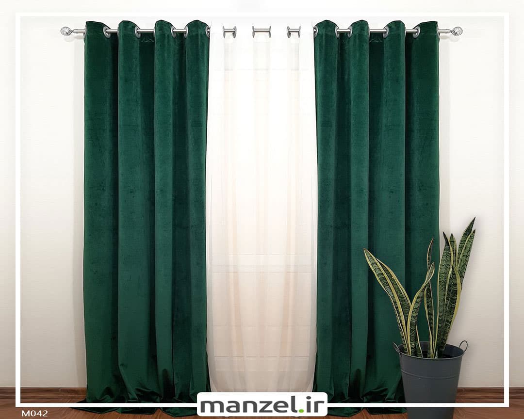 پرده پانچ مخمل ساده سبز تیره کد M042