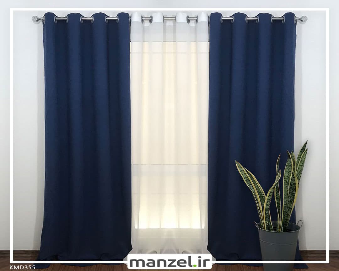 پرده پانچ کتان آبی تیره کد KMD355