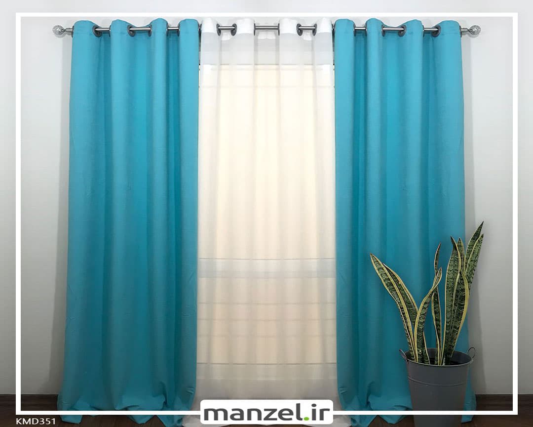 پرده پانچ کتان آبی روشن کد KMD351