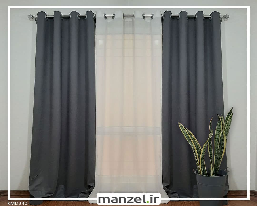 پرده پانچ کتان طوسی کد KMD340