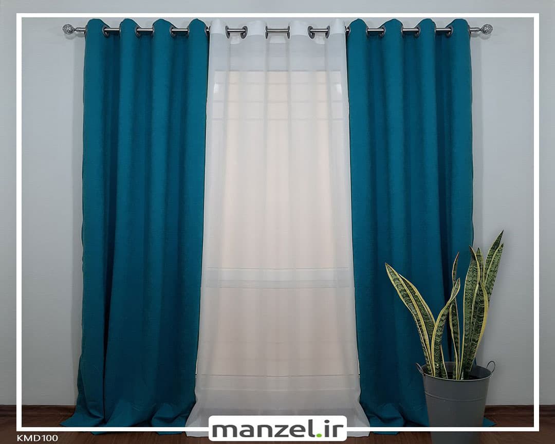 پرده پانچ کتان سبز آبی کد KMD100