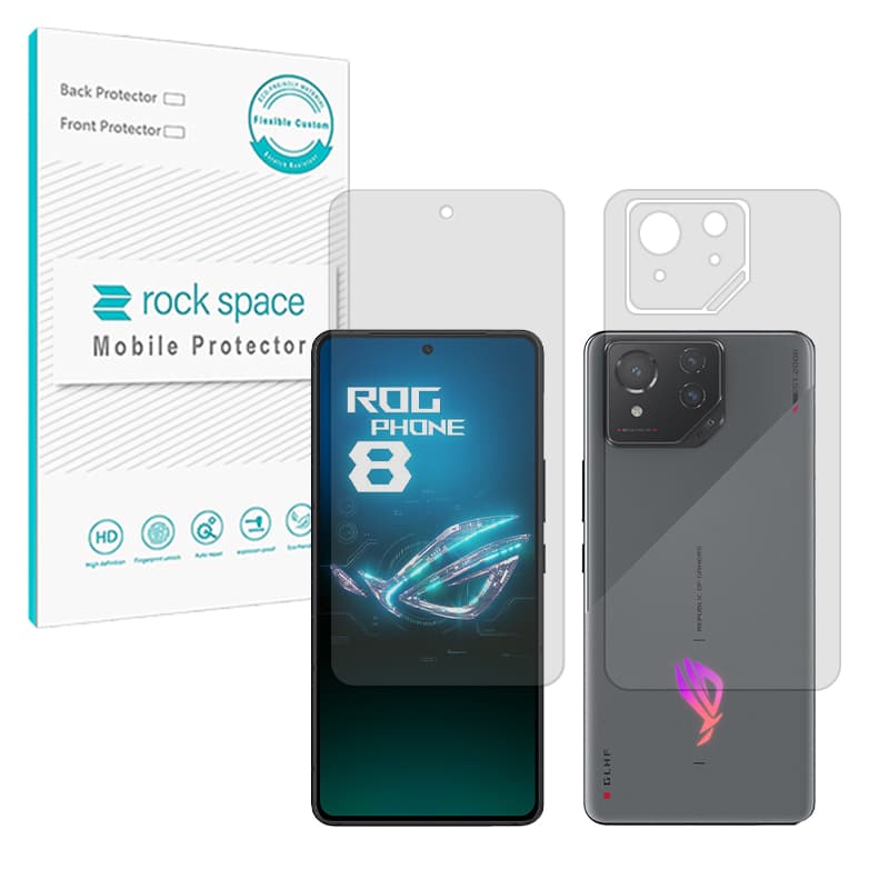 گلس صفحه نمایش و پشت گوشی ایسوس Rog Phone 8 مدل نانو هیدروژل مات برند راک اسپیس