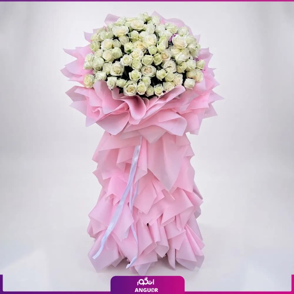 دسته گل قدی رز سفید؛ لوکس برای افتتاحیه و تبریک