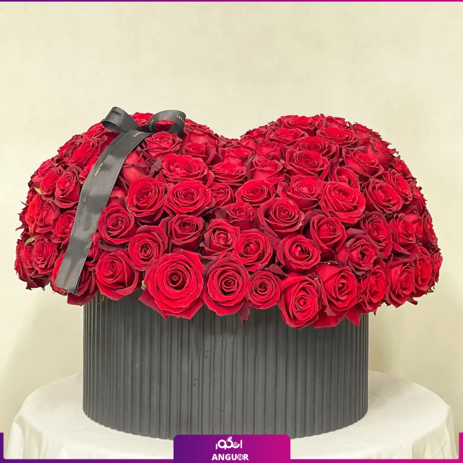 باکس گل رز قرمز 121 شاخه ای قلبی