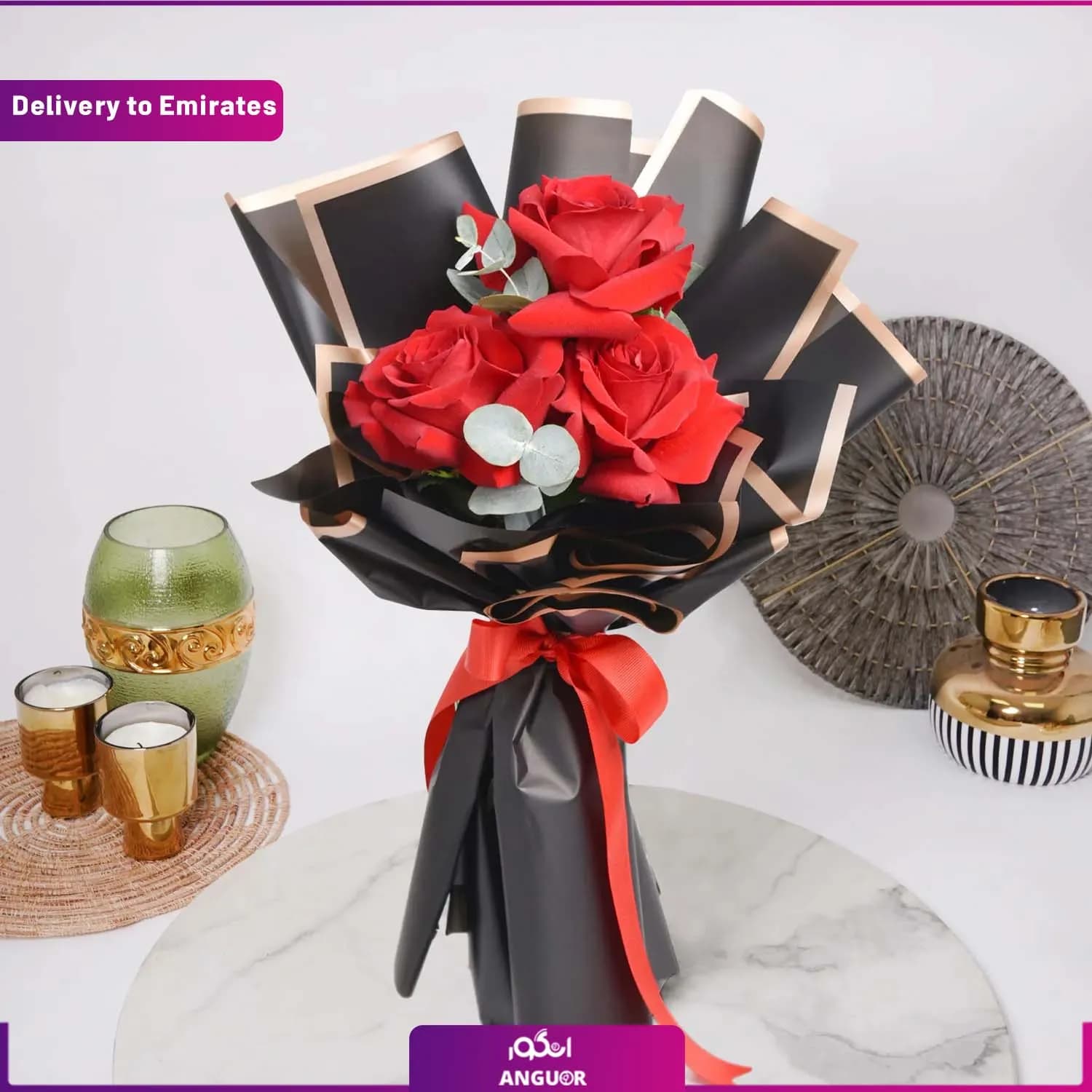 دسته گل رز 3 شاخه (تحویل در امارات)