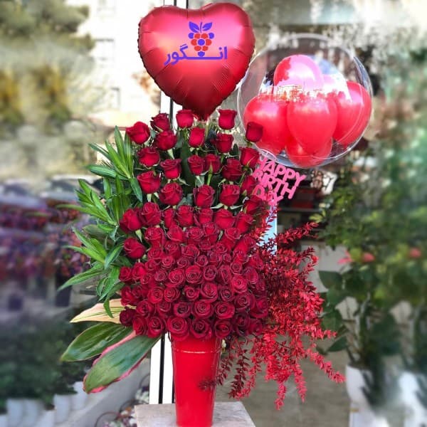 باکس گل تولد عاشقانه + بادکنک