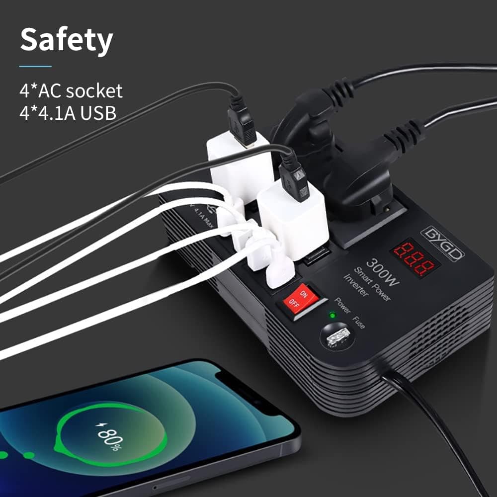 اینورتر برق ۳۰۰ وات خودرو بی وای جی دی مدل E8982