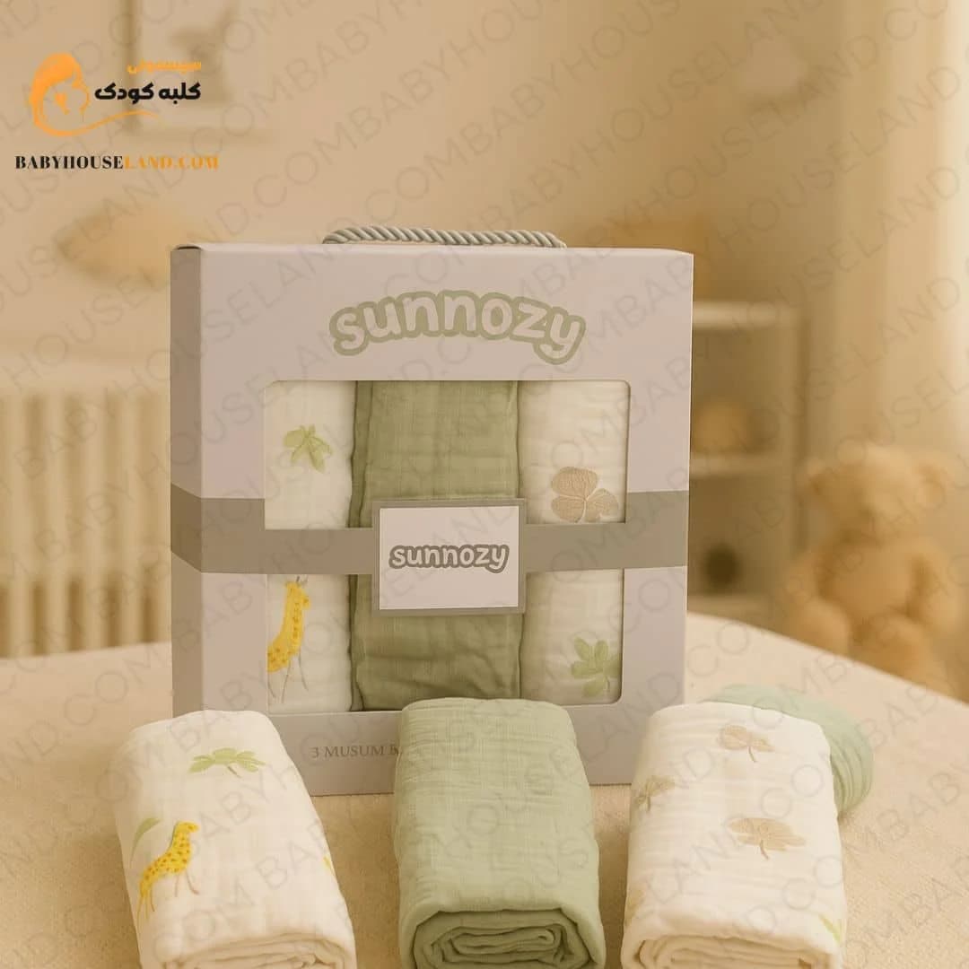 پارچه خشک‌کن نوزادی پک ۳عددی رنگ سبز تیره Sunnozy