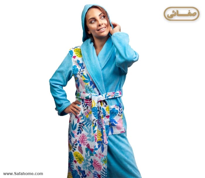 حوله تن پوش زنانه طرح گلبرگ آبی پودایران