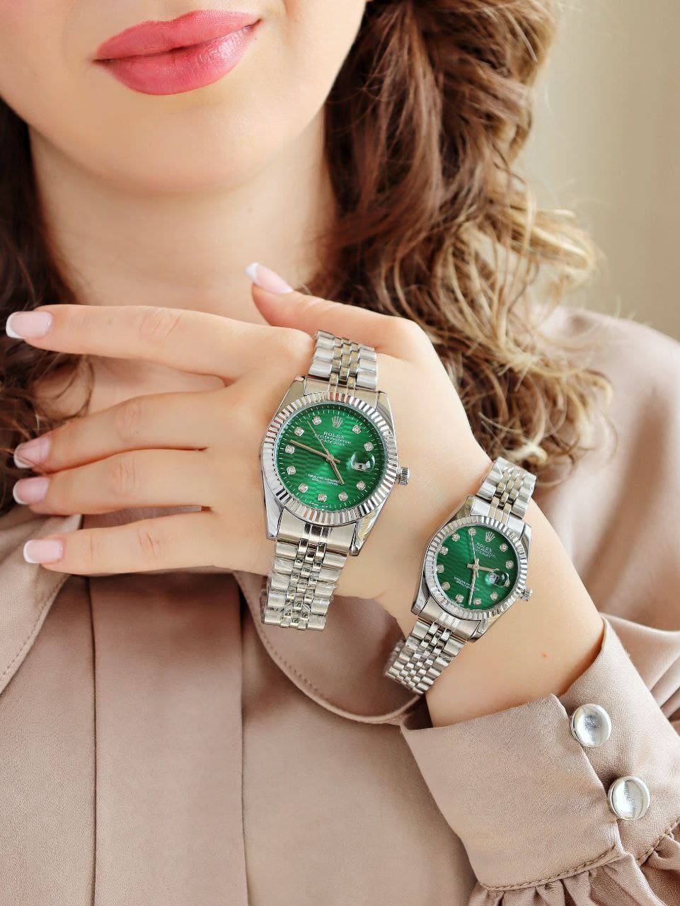 ست ساعت مردانه زنانه رولکس ROLEX ضدآب رنگ ثابت آرام گرد تاریخ دار دارای قفل اصلی کیفیت عالی دارای رنگبندی متنوع کد 2116324 — تصویر ۲