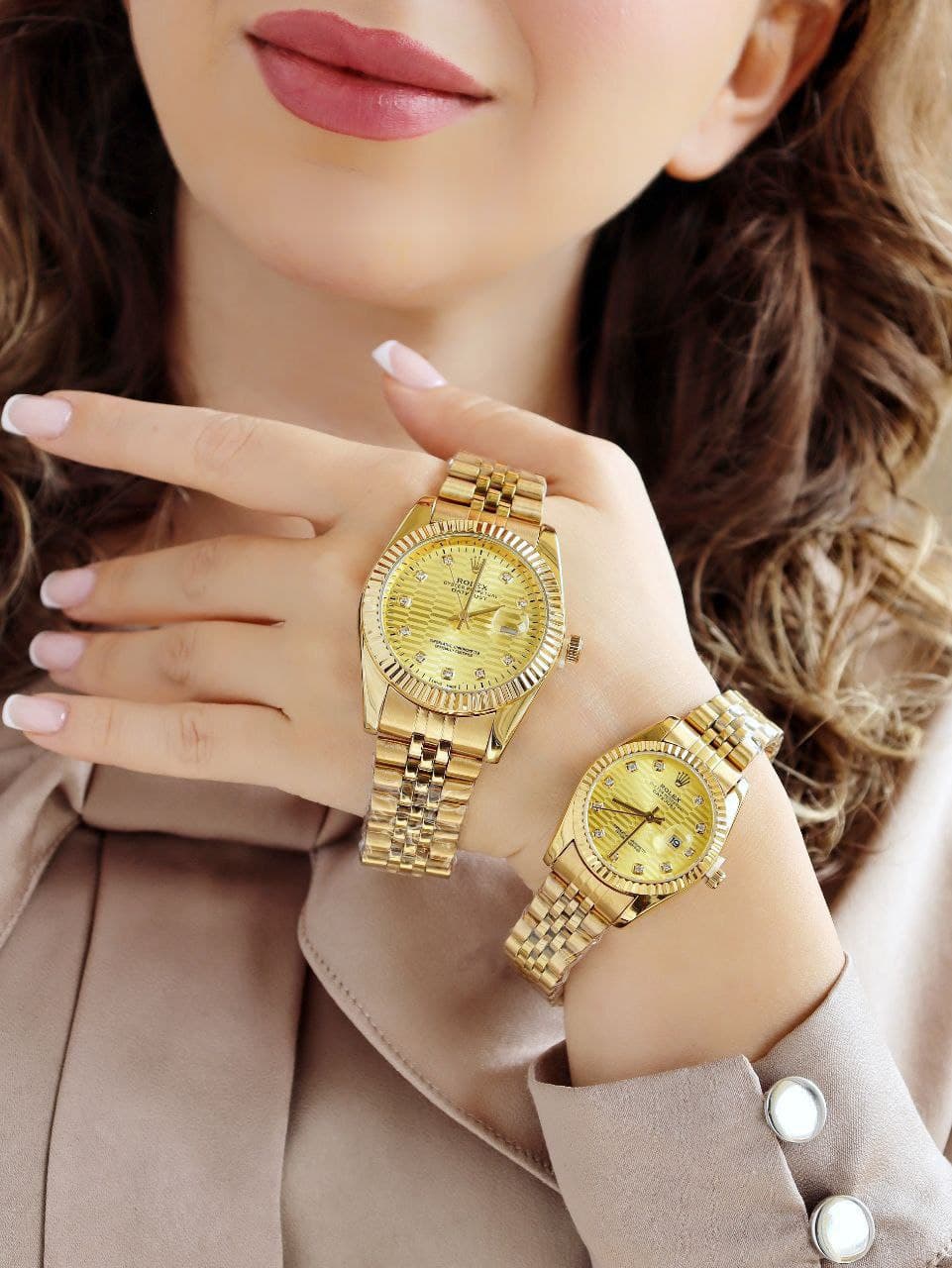ست ساعت مردانه زنانه رولکس ROLEX ضدآب رنگ ثابت آرام گرد تاریخ دار دارای قفل اصلی کیفیت عالی دارای رنگبندی متنوع کد 2116323 — تصویر ۶