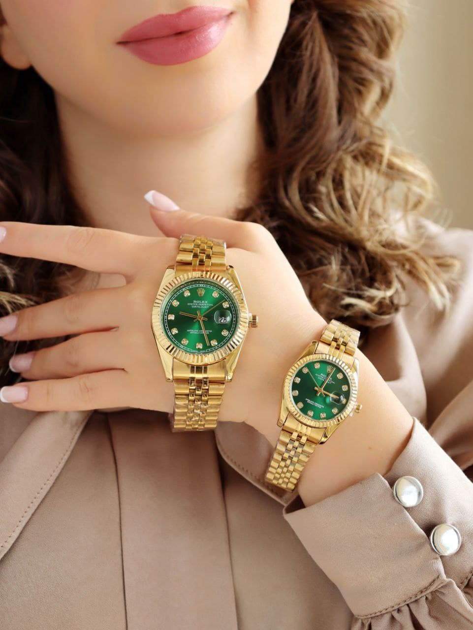 ست ساعت مردانه زنانه رولکس ROLEX ضدآب رنگ ثابت آرام گرد تاریخ دار دارای قفل اصلی کیفیت عالی دارای رنگبندی متنوع کد 2116323 — تصویر ۳
