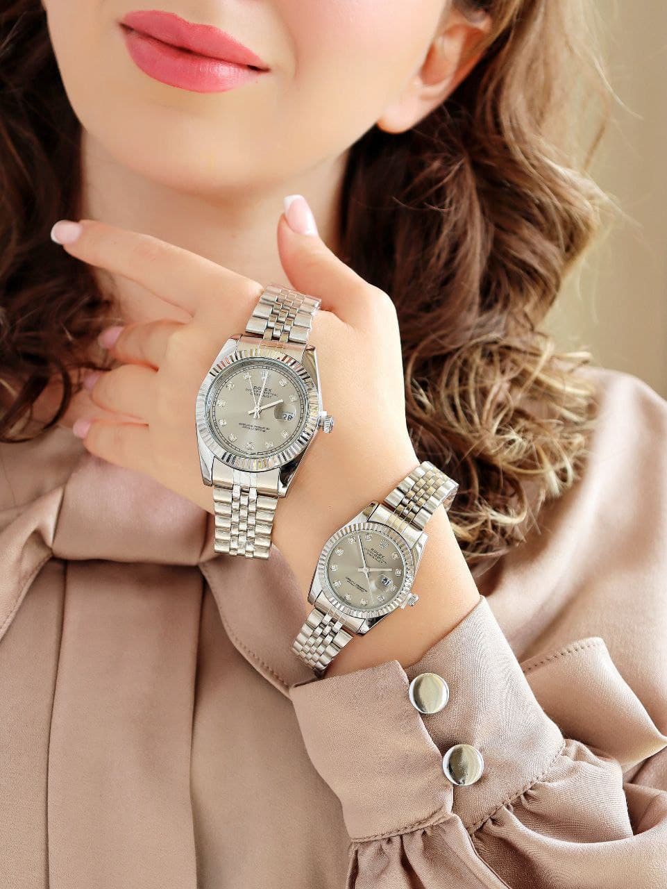 ست ساعت مردانه زنانه رولکس ROLEX ضدآب رنگ ثابت آرام گرد تاریخ دار دارای قفل اصلی کیفیت عالی دارای رنگبندی متنوع کد 2116323 — تصویر ۵