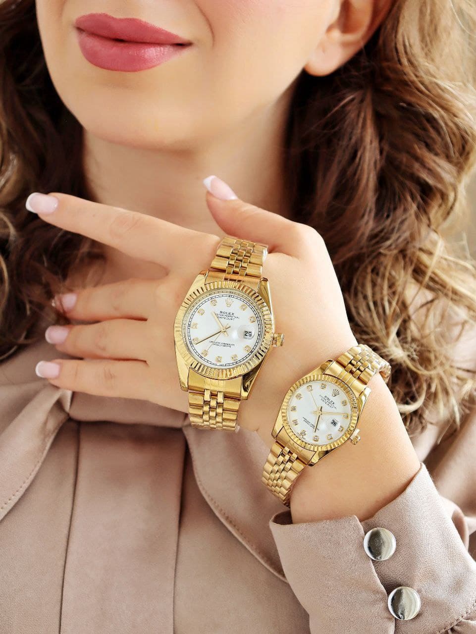 ست ساعت مردانه زنانه رولکس ROLEX ضدآب رنگ ثابت آرام گرد تاریخ دار دارای قفل اصلی کیفیت عالی دارای رنگبندی متنوع کد 2116323 — تصویر ۴