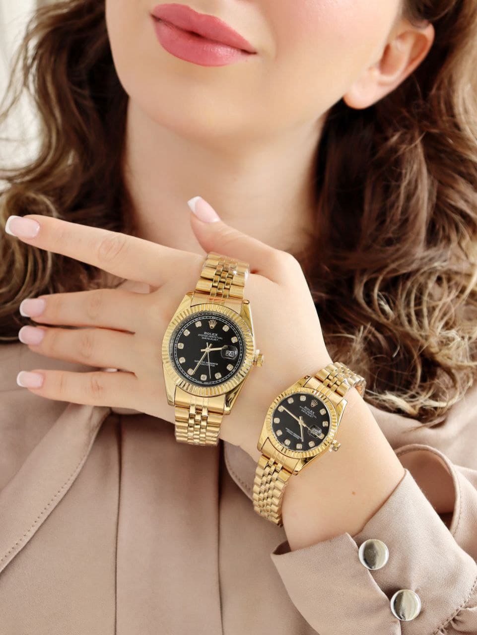 ست ساعت مردانه زنانه رولکس ROLEX ضدآب رنگ ثابت آرام گرد تاریخ دار دارای قفل اصلی کیفیت عالی دارای رنگبندی متنوع کد 2116322 — تصویر ۲