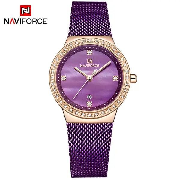 ساعت زنانه مارک نیوی فورس Naviforce 5005 ضدآب موتور ژاپن رنگ ثابت تقویم دار همراه با جعبه و کیف دستی نویفورس کد 2116328 کد 1921295 — تصویر ۲