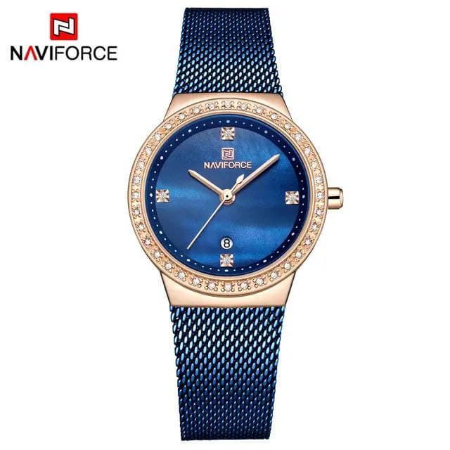 ساعت زنانه مارک نیوی فورس Naviforce 5005 ضدآب موتور ژاپن رنگ ثابت تقویم دار همراه با جعبه و کیف دستی نیوی فورس کد 1921291
