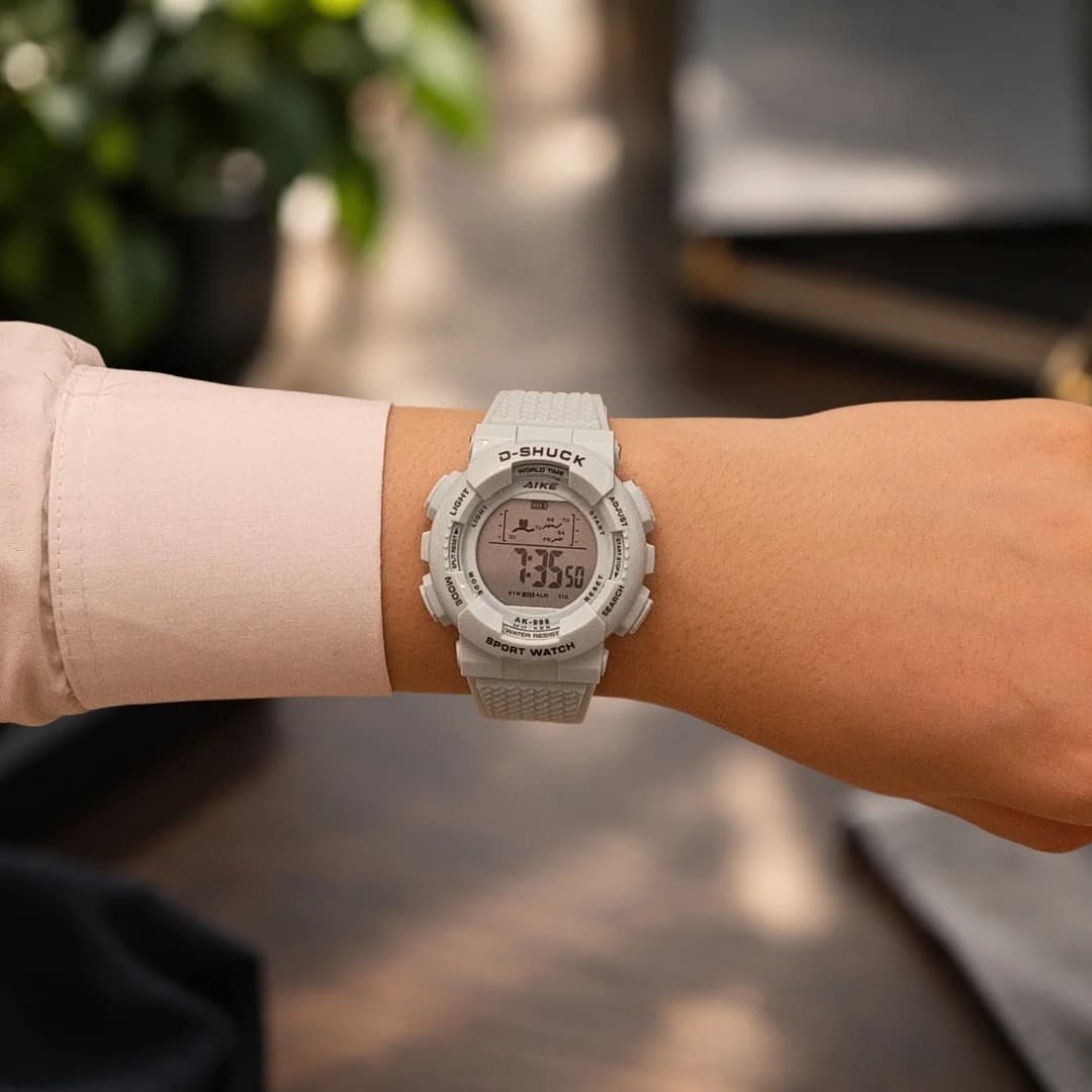ست مردانه و زنانه ساعت مچی اسپرت آیک AIKE طرح G-SHOCK دیجیتالی مدل AK-999 – AK-998 رنگ آبی روشن به همراه جعبه و پاکت اورجینال — تصویر ۴
