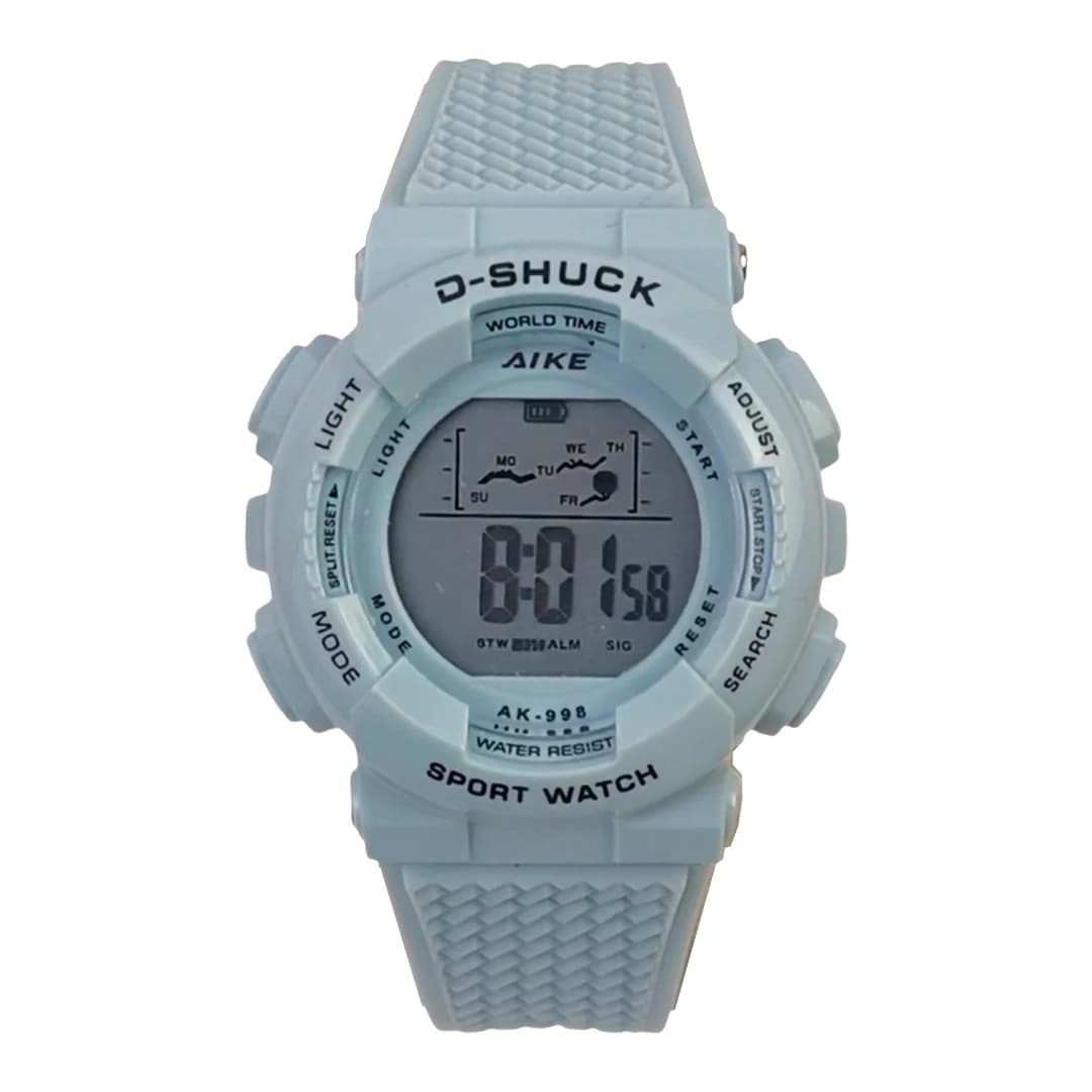 ست مردانه و زنانه ساعت مچی اسپرت آیک AIKE طرح G-SHOCK دیجیتالی مدل AK-999 – AK-998 رنگ آبی روشن به همراه جعبه و پاکت اورجینال — تصویر ۵